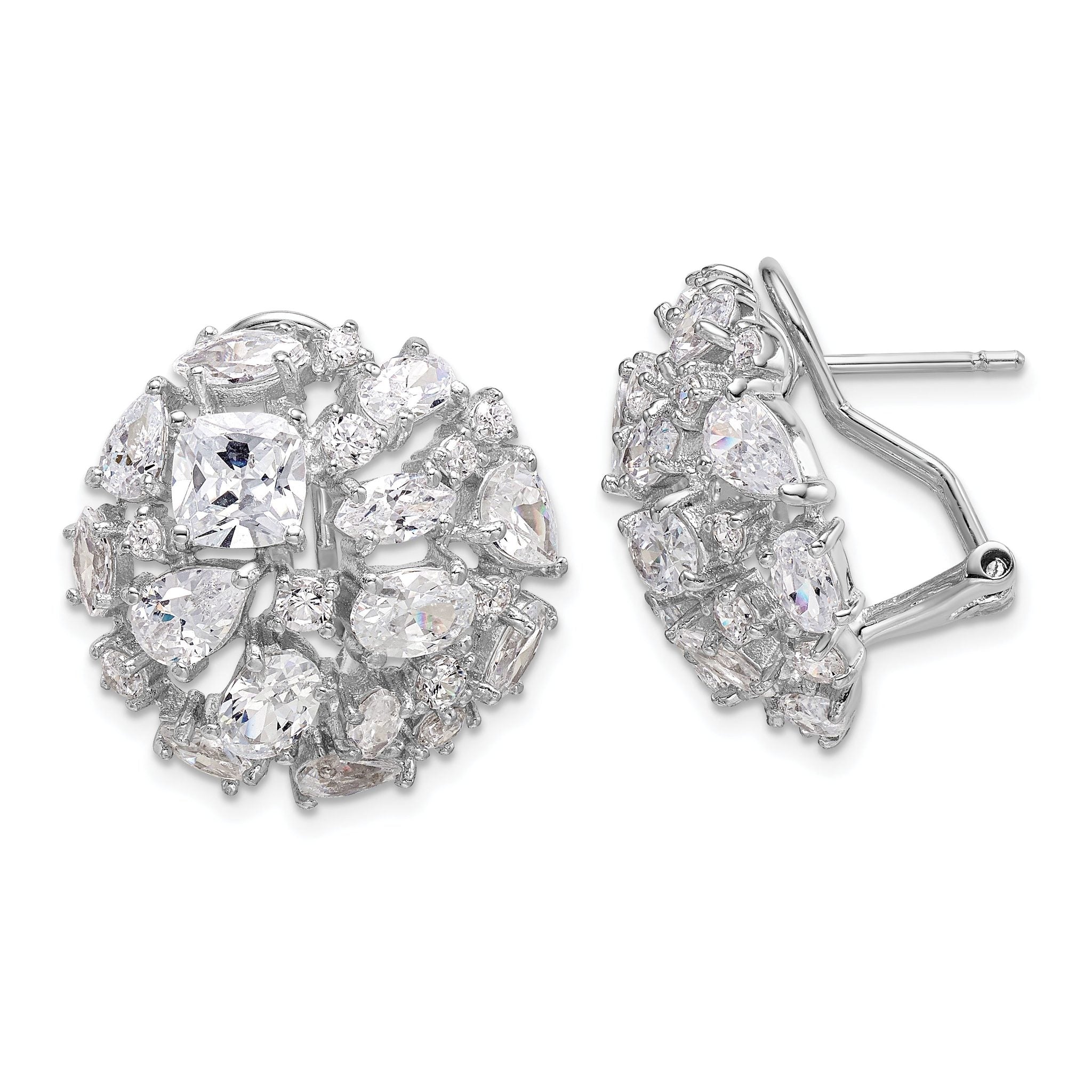Cheryl M Sterling Silver Rhodium-plated Cushion-cut Marquise-cut & Brilliant-cut CZ Cluster Dome Post Omega Back Earrings Main image
