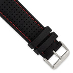 18mm Black Ventilated Silicone with Red Stitching and Silver-tone Buckle 8 inch Watch Band