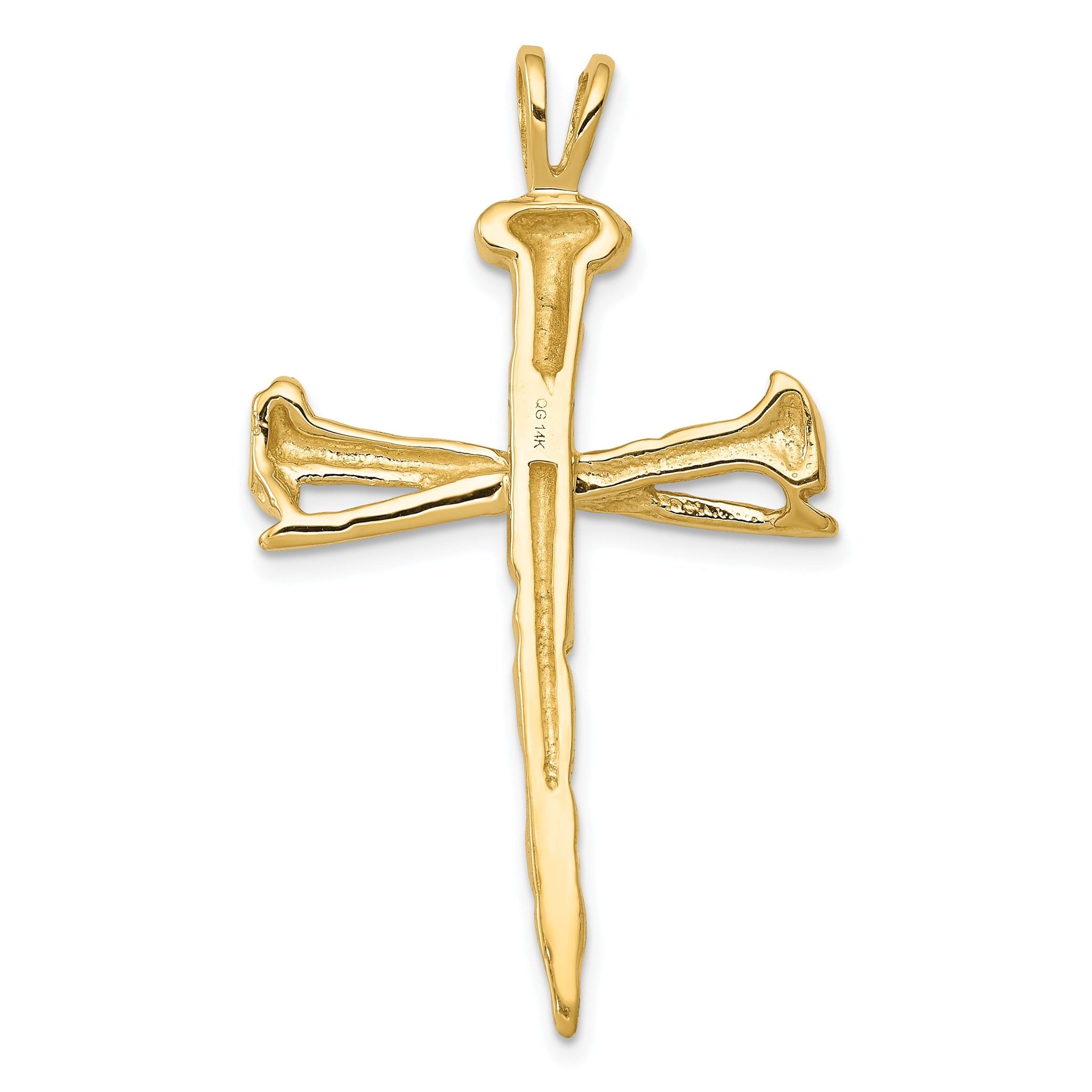 14K Gold Nail Cross Charm with Polished Finish Solid & Elegant