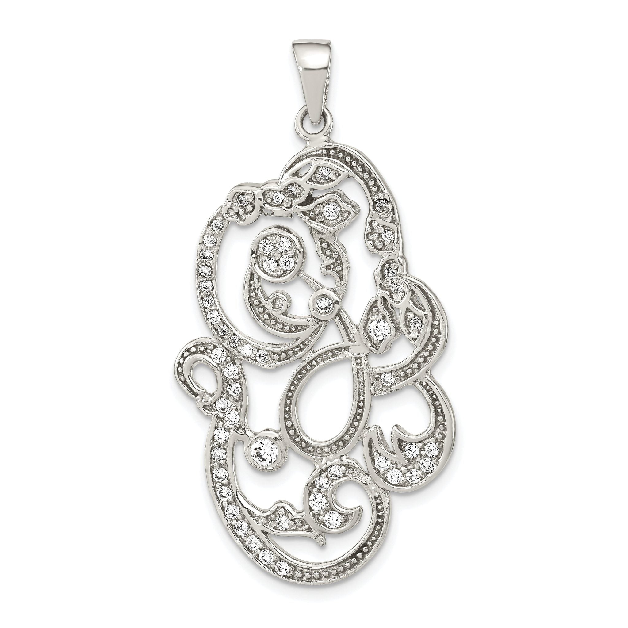 Sterling Silver Polished CZ Floral Pendant Main image