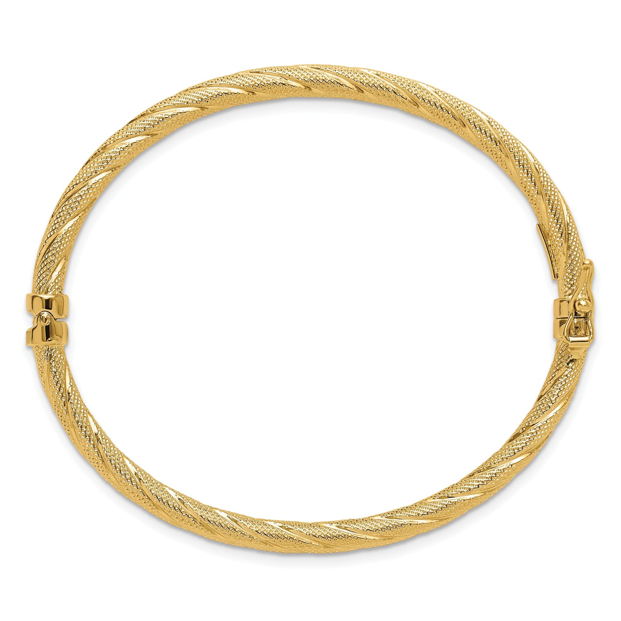 10K Polished and Textured Twisted Hinged Bangle Secondary image