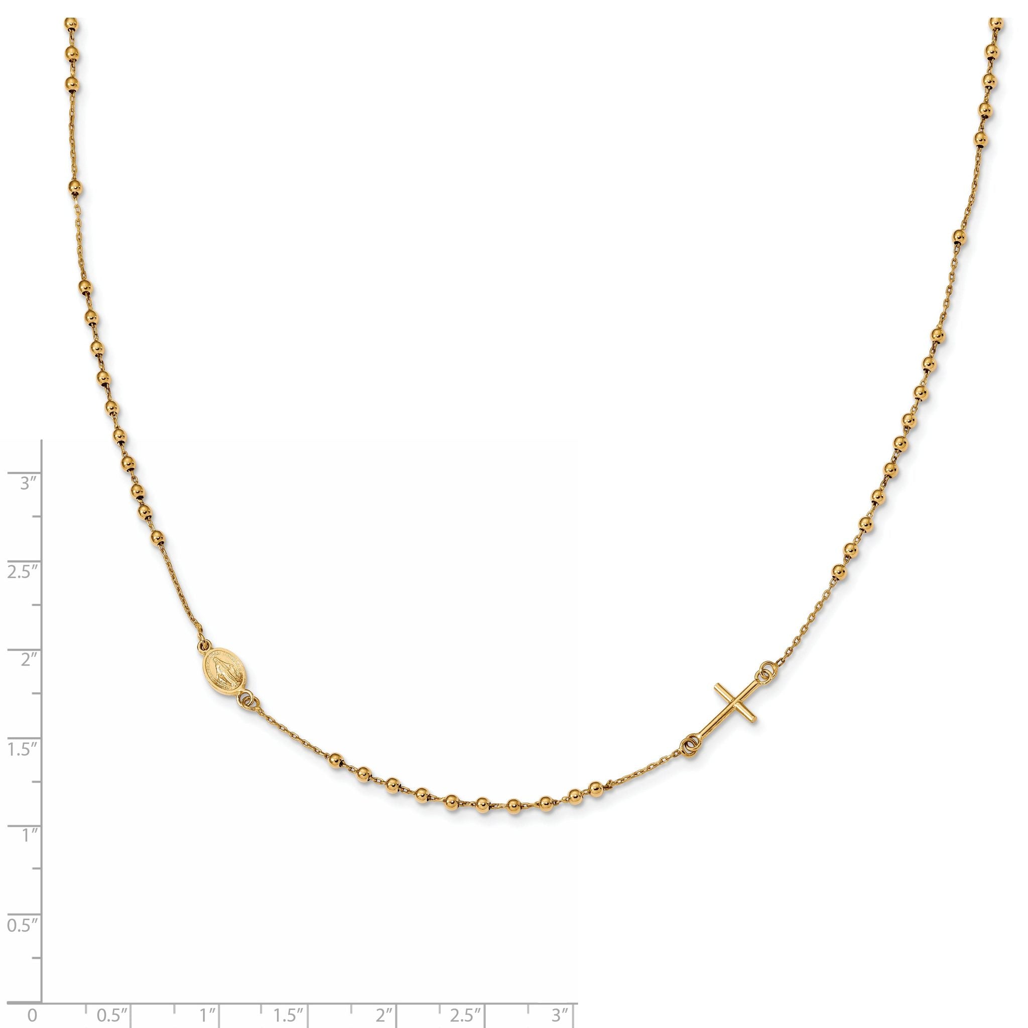 14K Gold Polished Rosary Necklace with Cross  Elegant Women's Faith Symbol