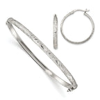 Sterling Silver Diamond Cut 4mm Bangle and 3mm Hoop Earring Set