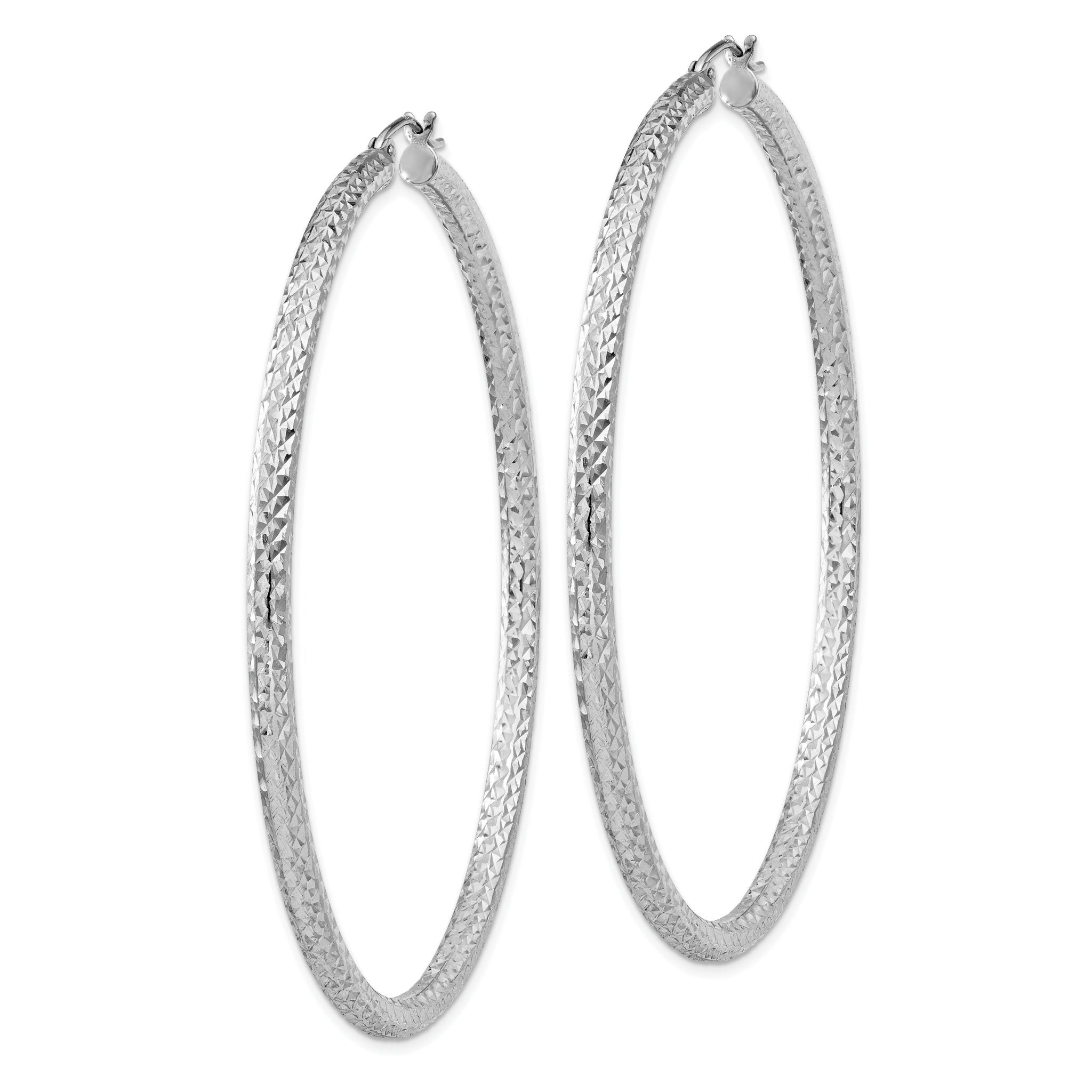 Sterling Silver Rhodium-plated D/C 3x65mm Hoop Earrings Secondary image