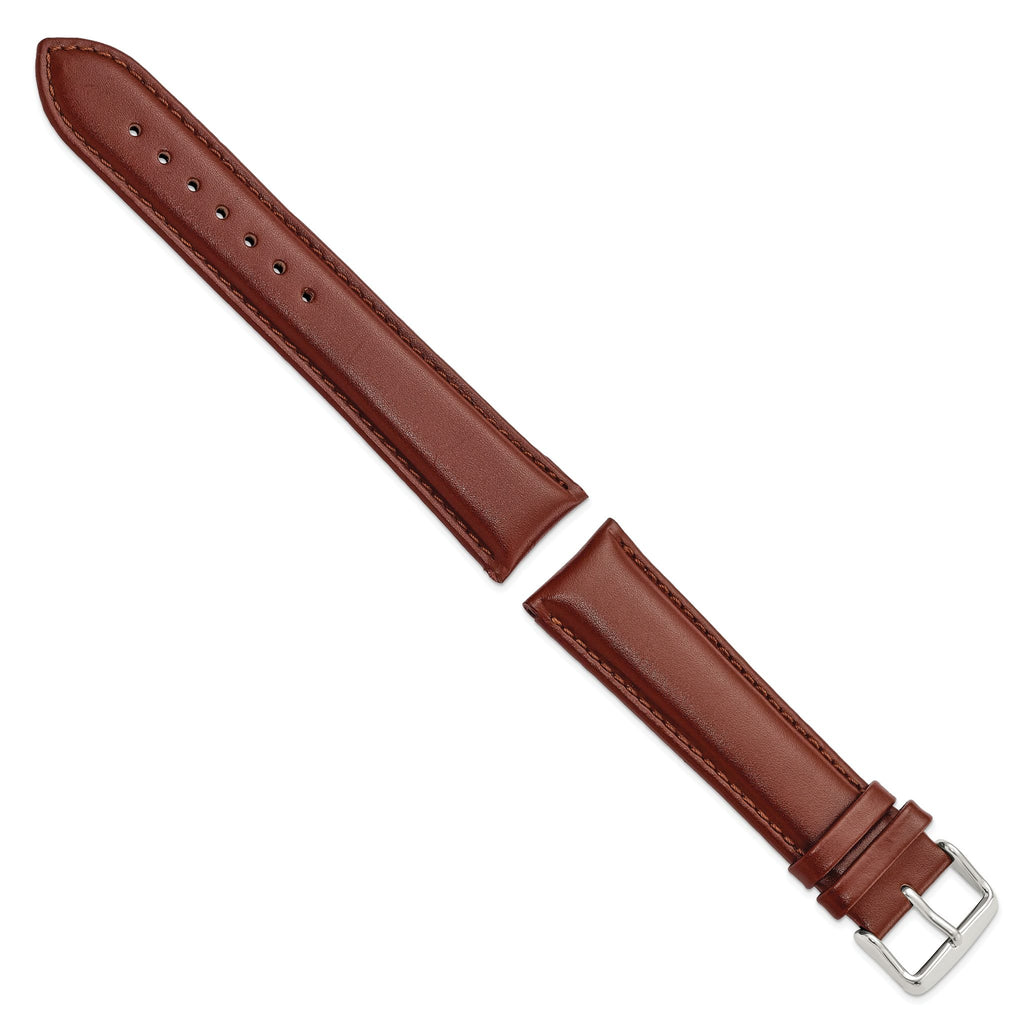 Havana Smooth Leather Watch Band with Silver-Tone Buckle, 22mm