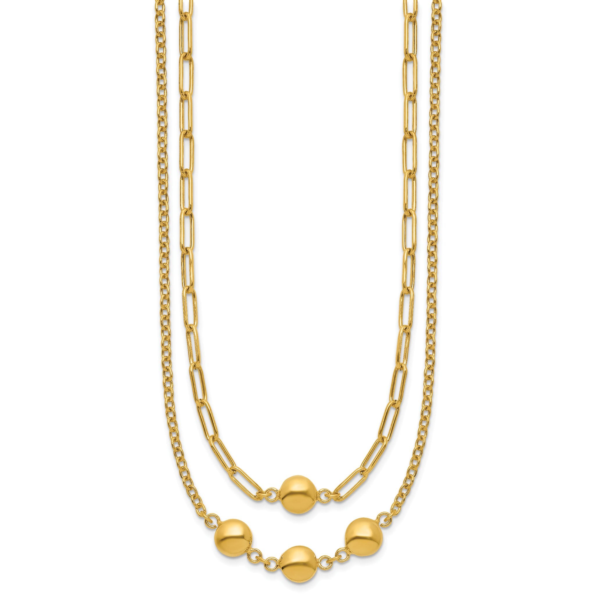 14K Polished Layered Link with Beads Necklace Secondary image