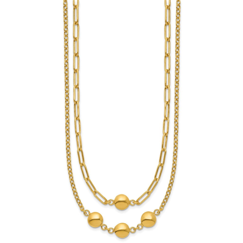 14K Polished Layered Link with Beads Necklace
