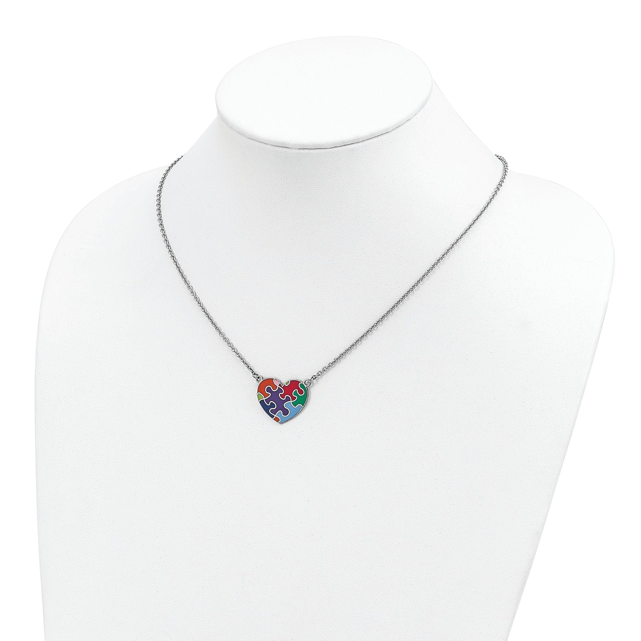 Sterling Silver Rhod-plated Enameled Autism Heart Necklace Secondary image