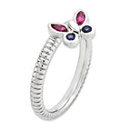 Sterling Silver Stackable Expressions Cr. Ruby, Cr. Sapphire Butterfly Ring
