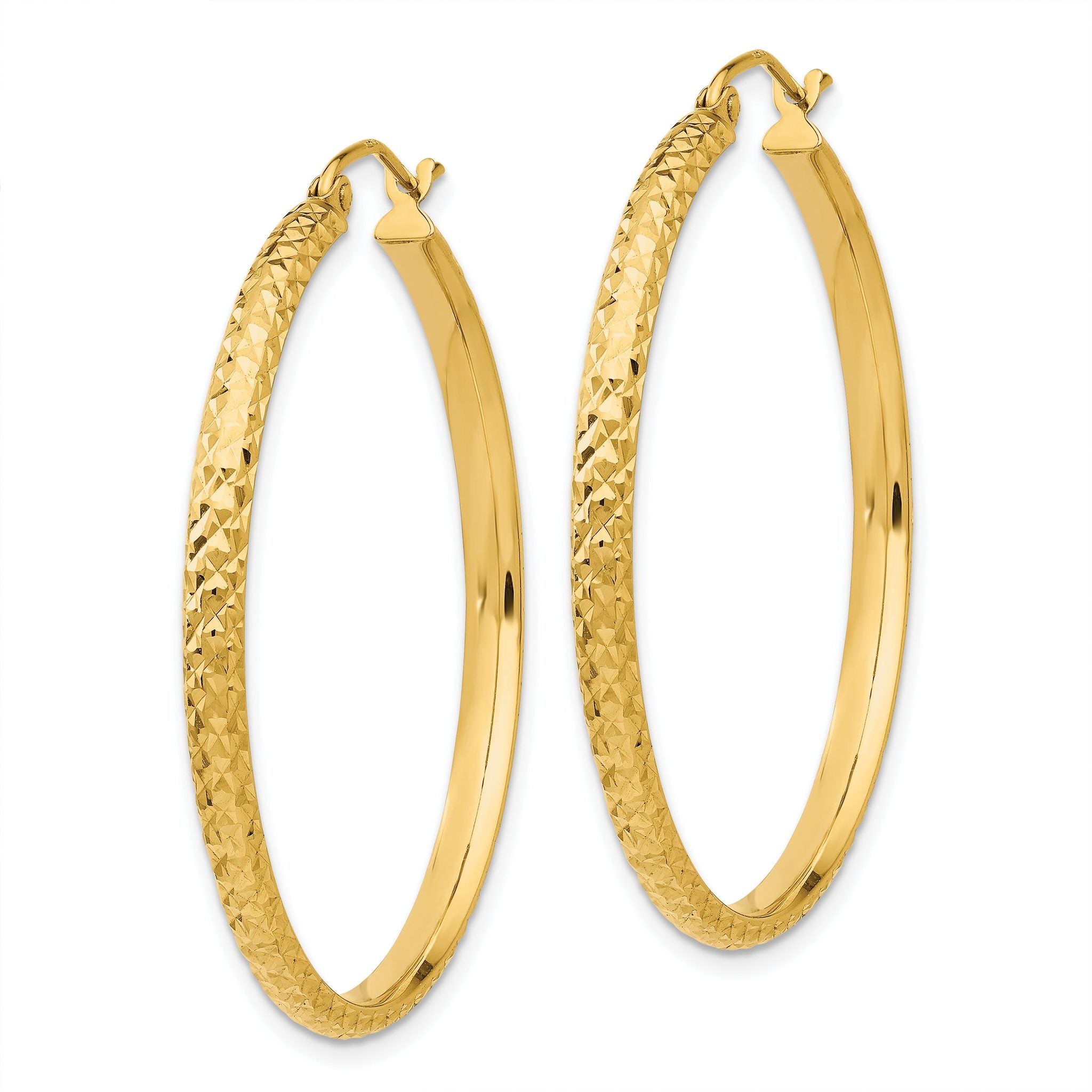 10k Diamond-cut 2.8x37mm Hollow Hoop Earrings Secondary image