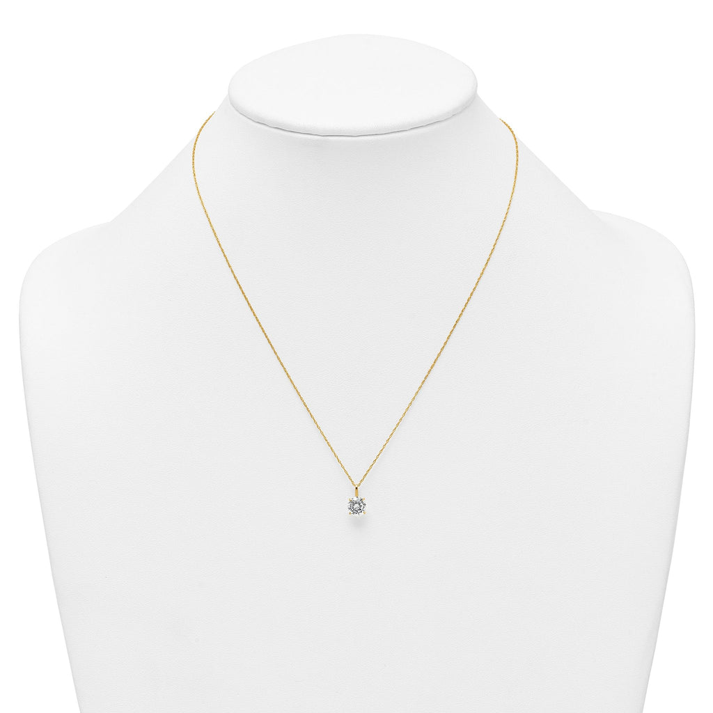 14k Polished 7.00mm Round CZ Solitaire 18 inch Necklace