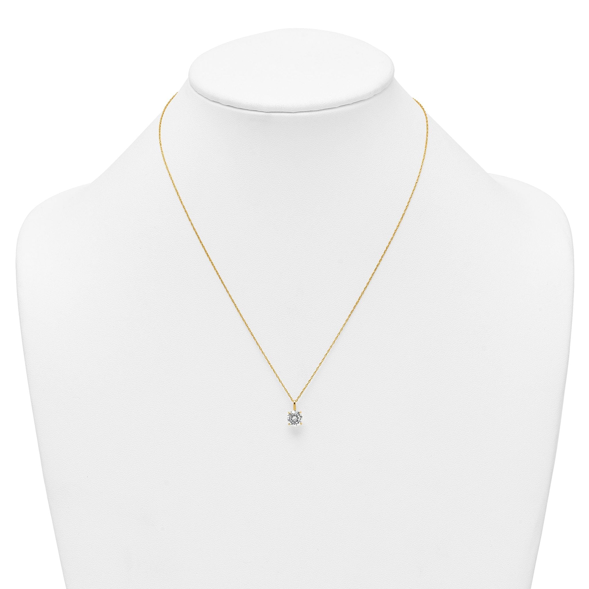 14k Polished 7.00mm Round CZ Solitaire 18 inch Necklace