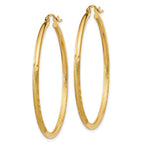 10k Satin and Diamond-cut 2mm Round Tube Hoop Earrings