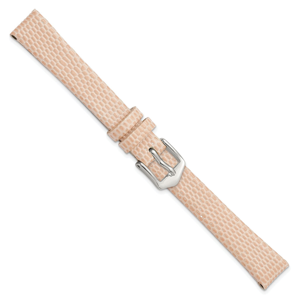 12mm Peach Flat Lizard Grain Calfskin Leather with Silver-tone Aluminum Buckle 6.75 inch Watch Band