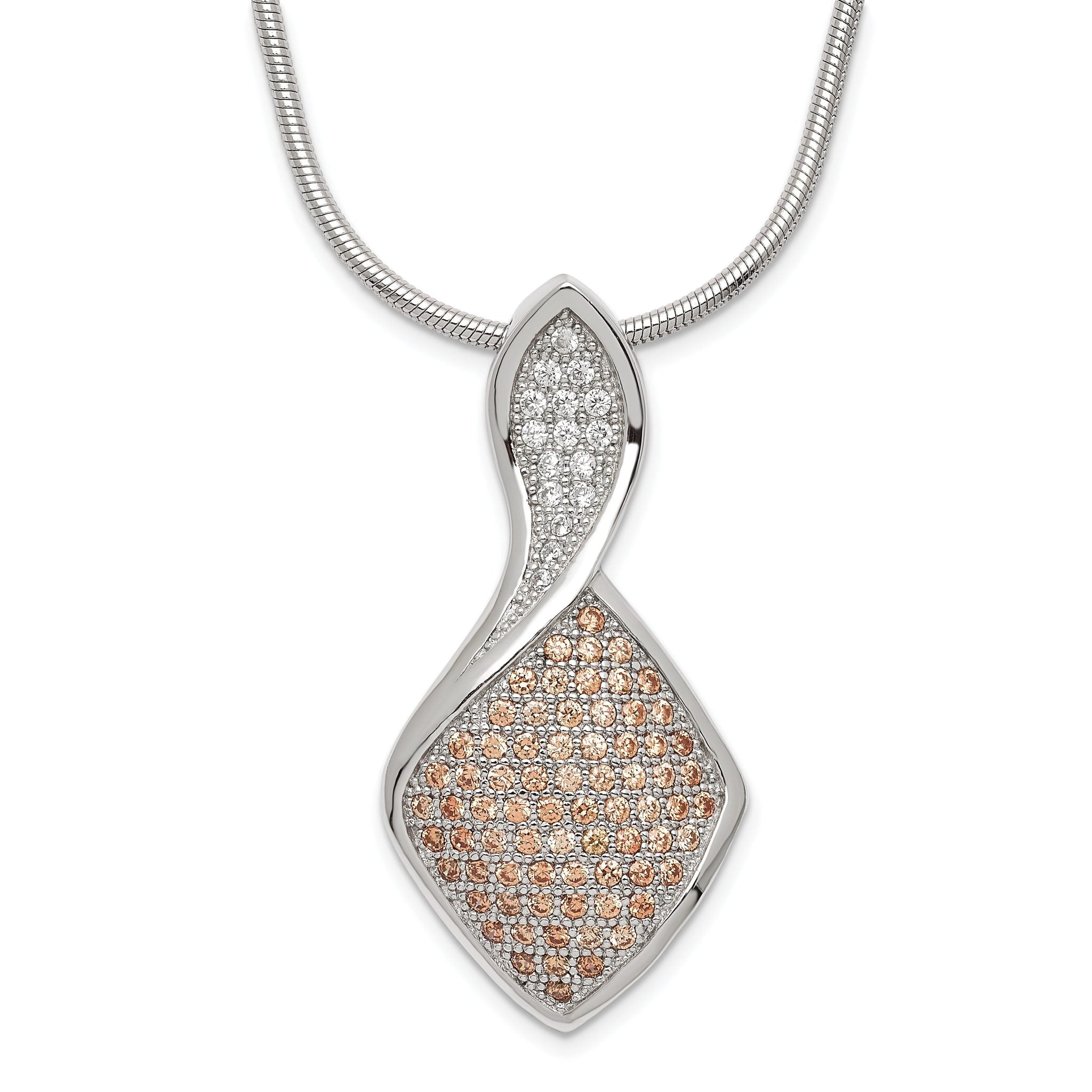 Sterling Silver 925 Polished Necklace with CZ Yellow Accents and Extender