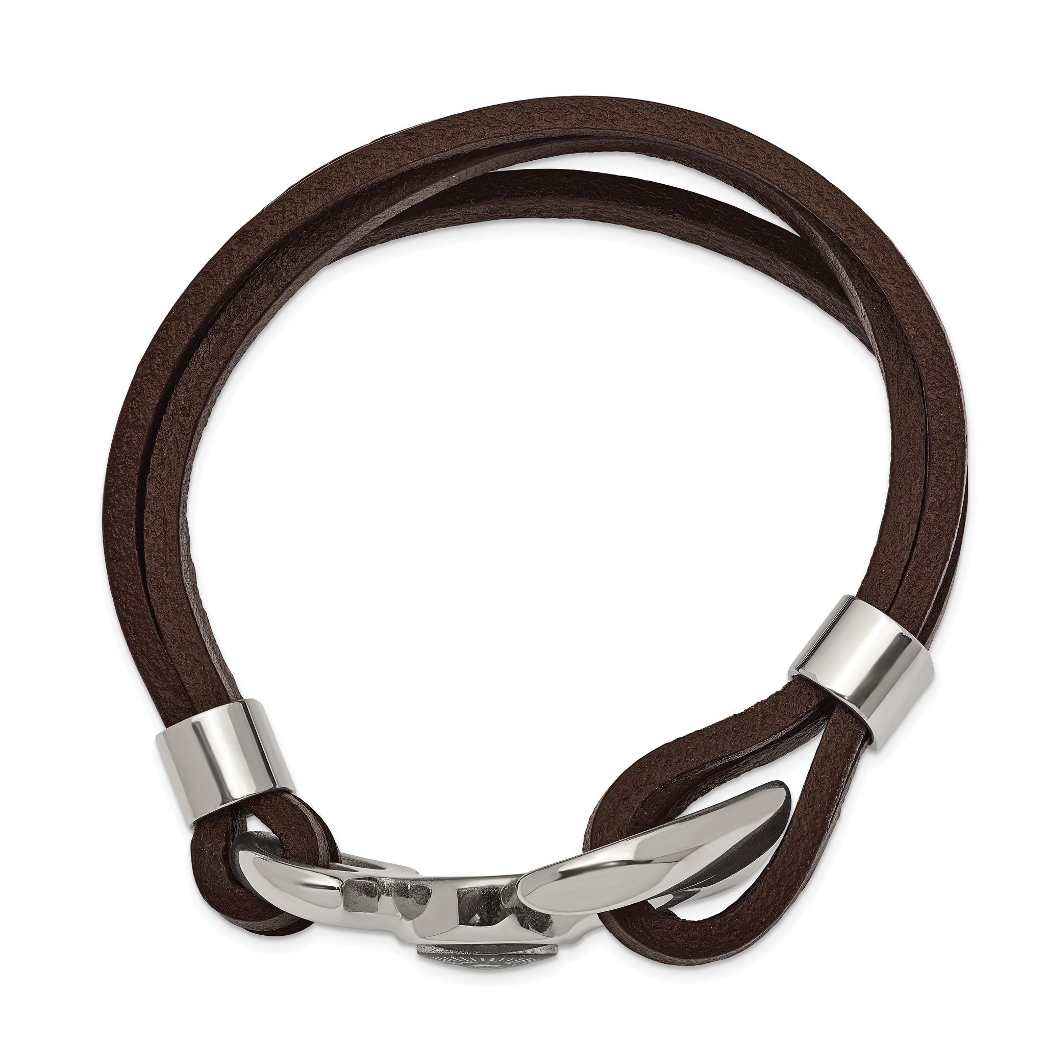 Stainless Steel Polished Functional Compass Multi Strand Brown Leather Bracelet for Men Secondary image