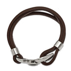 Stainless Steel Polished Functional Compass Multi Strand Brown Leather Bracelet for Men