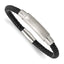Stainless Steel Brushed and Polished Black Braided Leather Bracelet