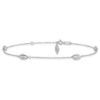 14k White Gold Diamond-cut Rice Puff Beads 4-Station 9 inch Plus 1 inch Extender - Total 10 inch Ank