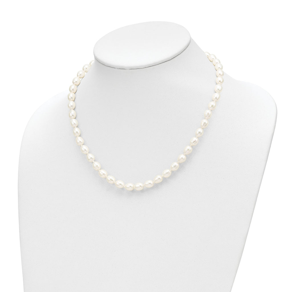 14k 7-8mm White Rice Freshwater Cultured Pearl 18 inch Necklace and Post Earring Set
