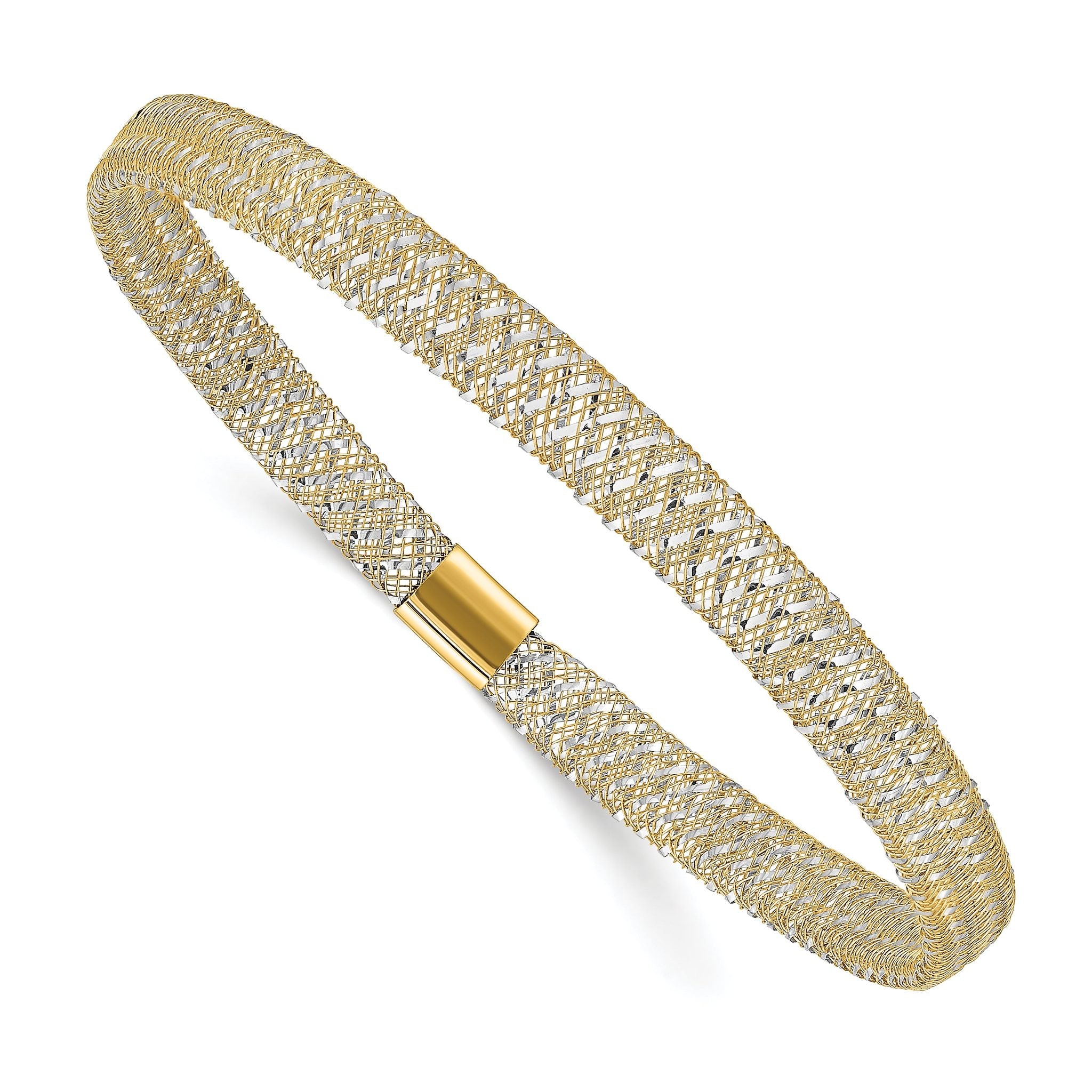 14K with Rhodium-Platedodium Polished Stretch Bangle