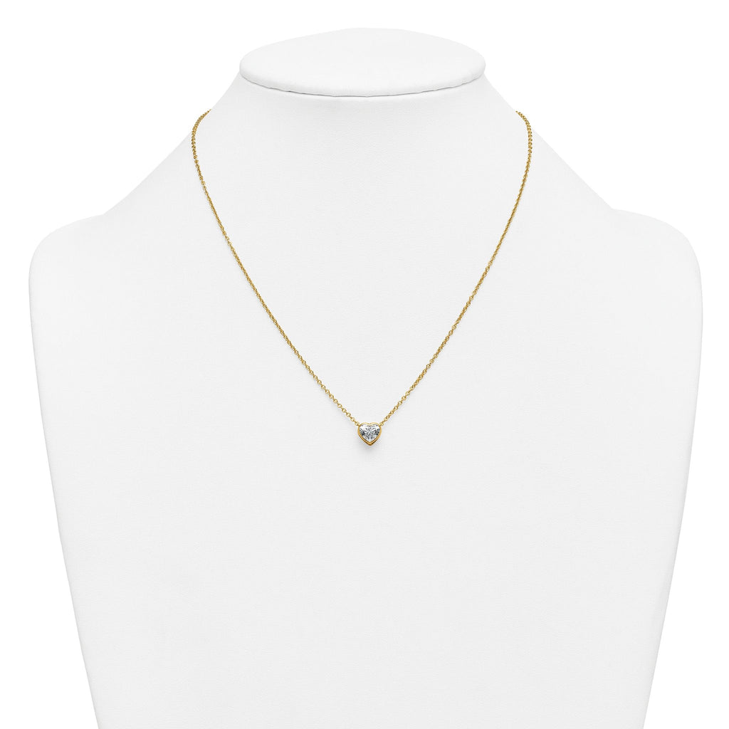 14k 1 carat Certified Lab Grown Diamond VS+ F+ Heart Complete 18 inch Bezel Set Solitaire Necklace
