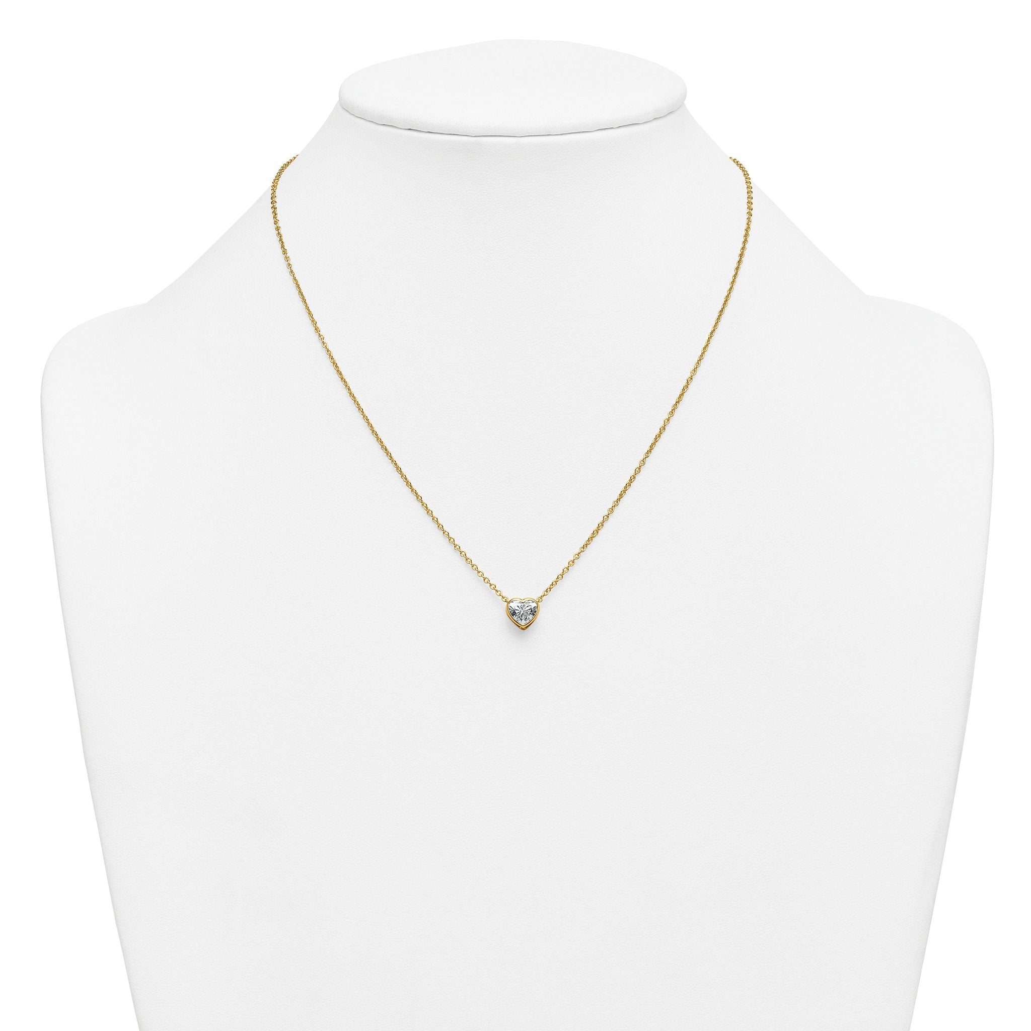 14k 1 carat Certified Lab Grown Diamond VS+ F+ Heart Complete 18 inch Bezel Set Solitaire Necklace