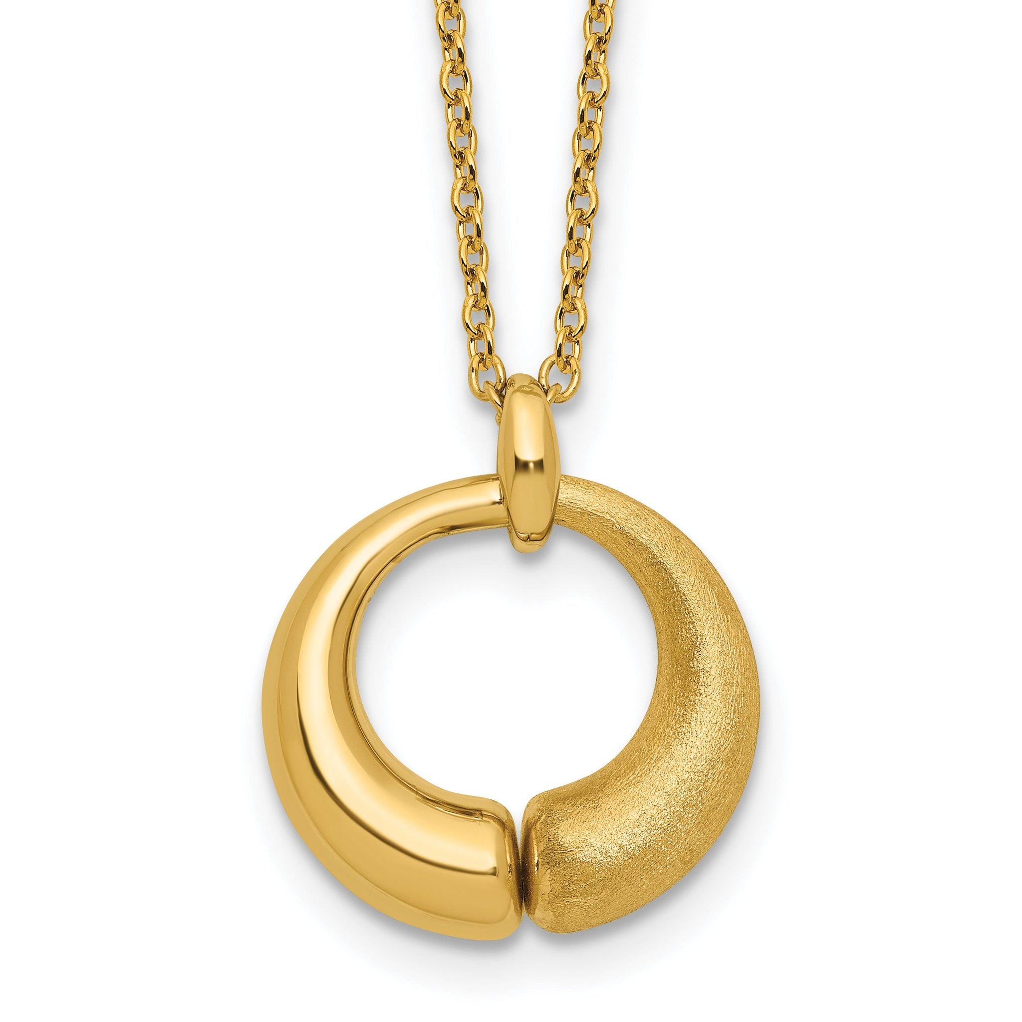 14K Polished and Brushed Circle Pendant w/2in Ext. Necklace Main image