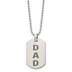 Chisel Stainless Steel Polished and Lasered DAD Dog Tag on a 24 inch Ball Chain Necklace