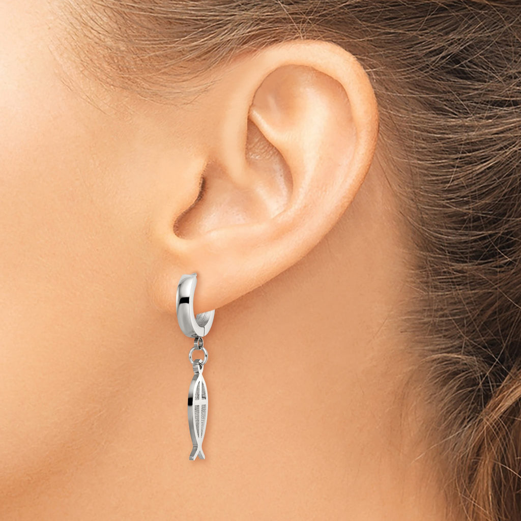 Stainless Steel Polished Hinged Huggie Hoop Earrings for Women