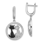 Sophia Jewelers Sterling Silver Cat Dangle Earrings with Black & White CZ