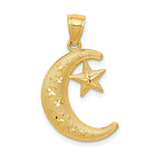 14K Gold Moon and Stars Pendant with Polished Textured Finish