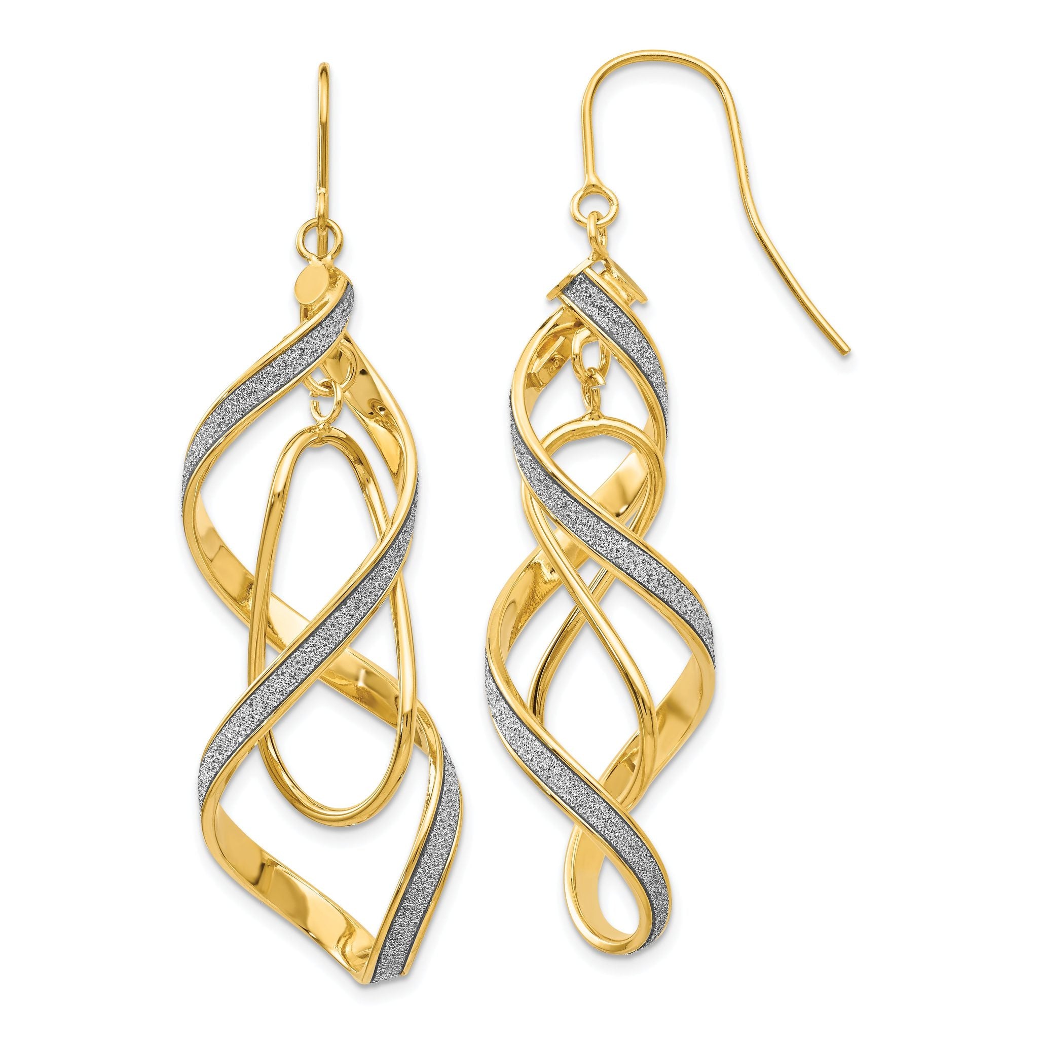 14k Polished Glitter Infused Spiral Dangle Earrings Main image