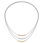 Sterling Silver Rhod-plated Diamond-cut Gold/Rose-tone 3 Strand Necklace