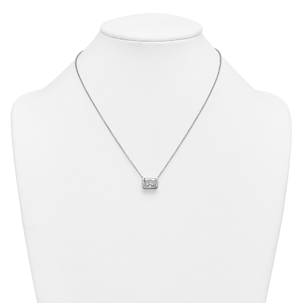 14k White Gold 4 carat Certified Lab Grown Diamond VS+ F+ Radiant Complete 18 inch Bezel Set Solitaire Necklace