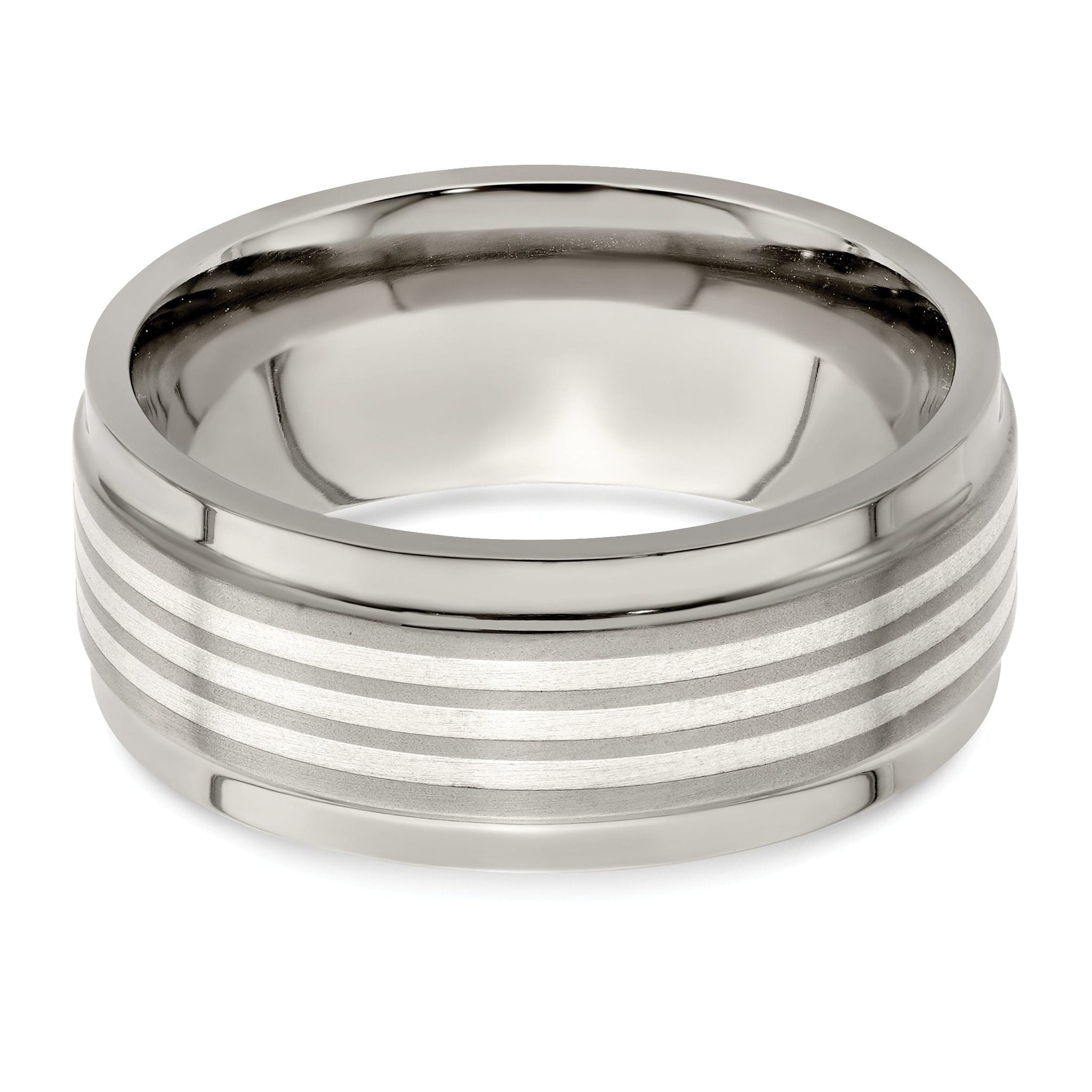 Edward Mirell Titanium and Silver Wedding Band with Beveled Edge