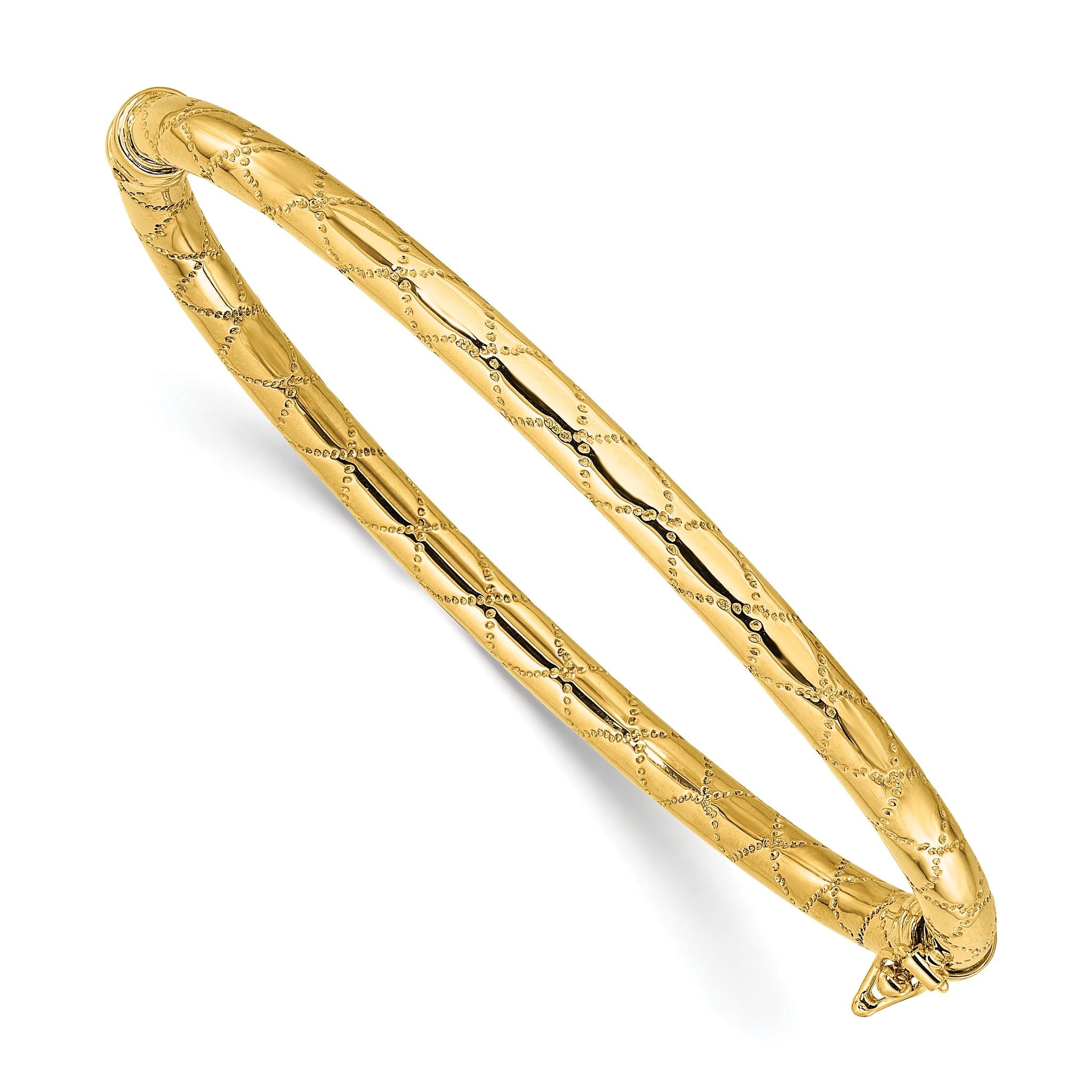 14K Polished and Textured Hinged Bangle Main image