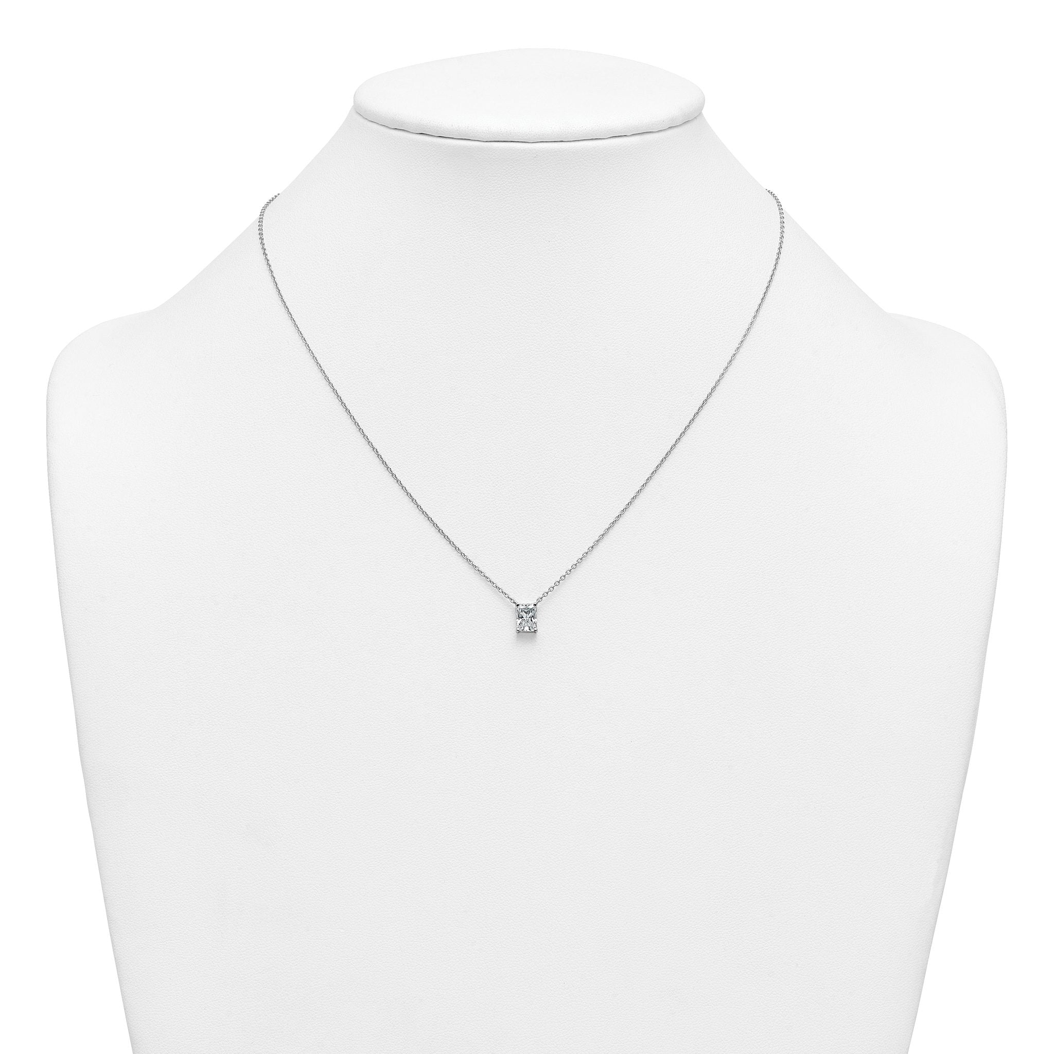14k White Gold 1 carat Certified Lab Grown Diamond VS+ F+ Radiant Complete 18 inch Four Prong Pendant Necklace