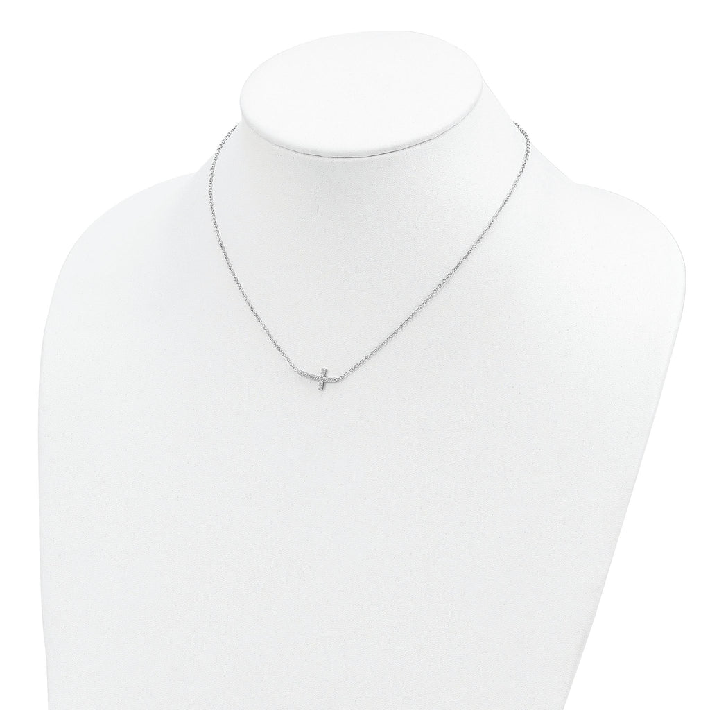 CZ Sideways Cross Necklace in Sterling Silver