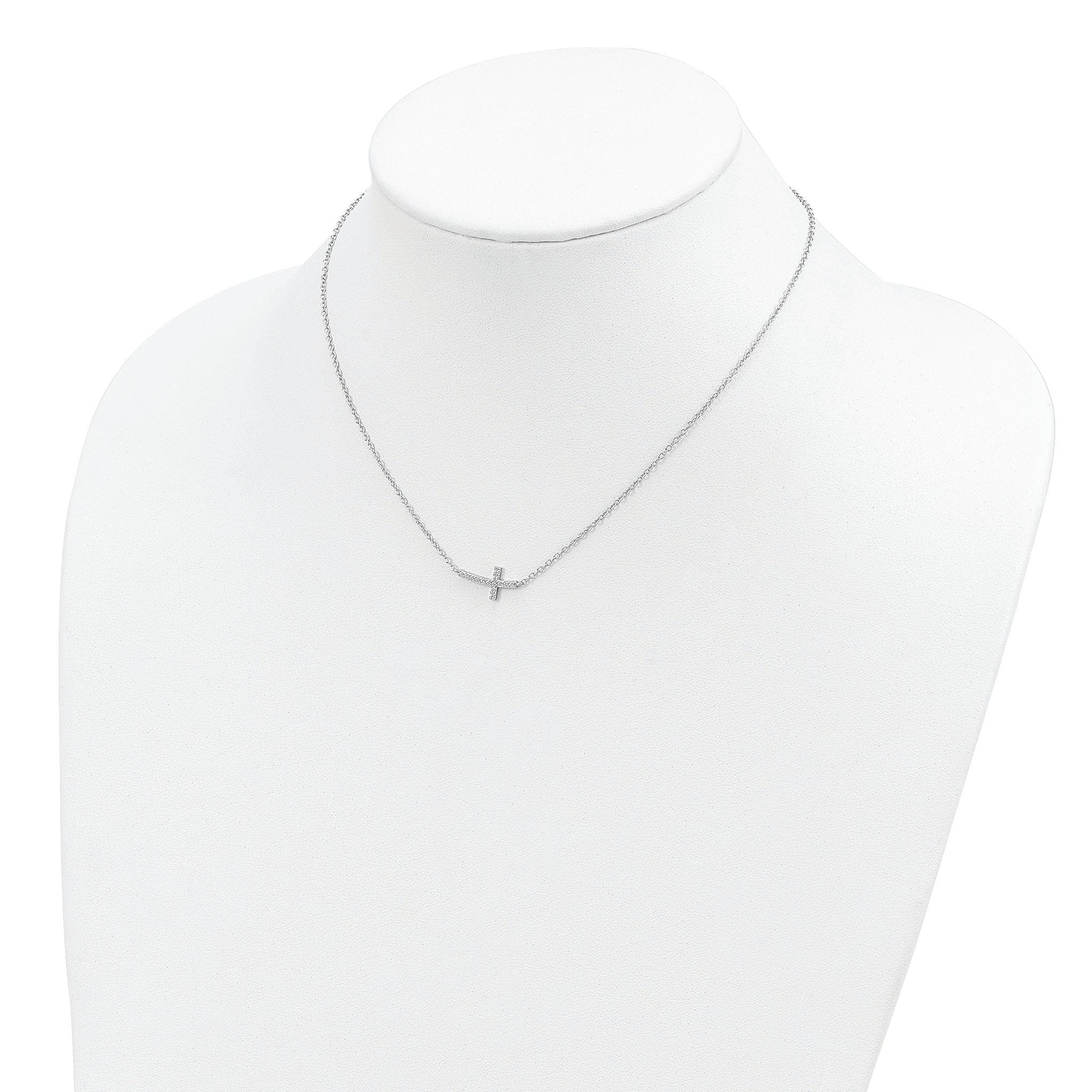 CZ Sideways Cross Necklace in Sterling Silver