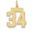 14K Gold Small Satin Number 34 Charm with Brushed Finish