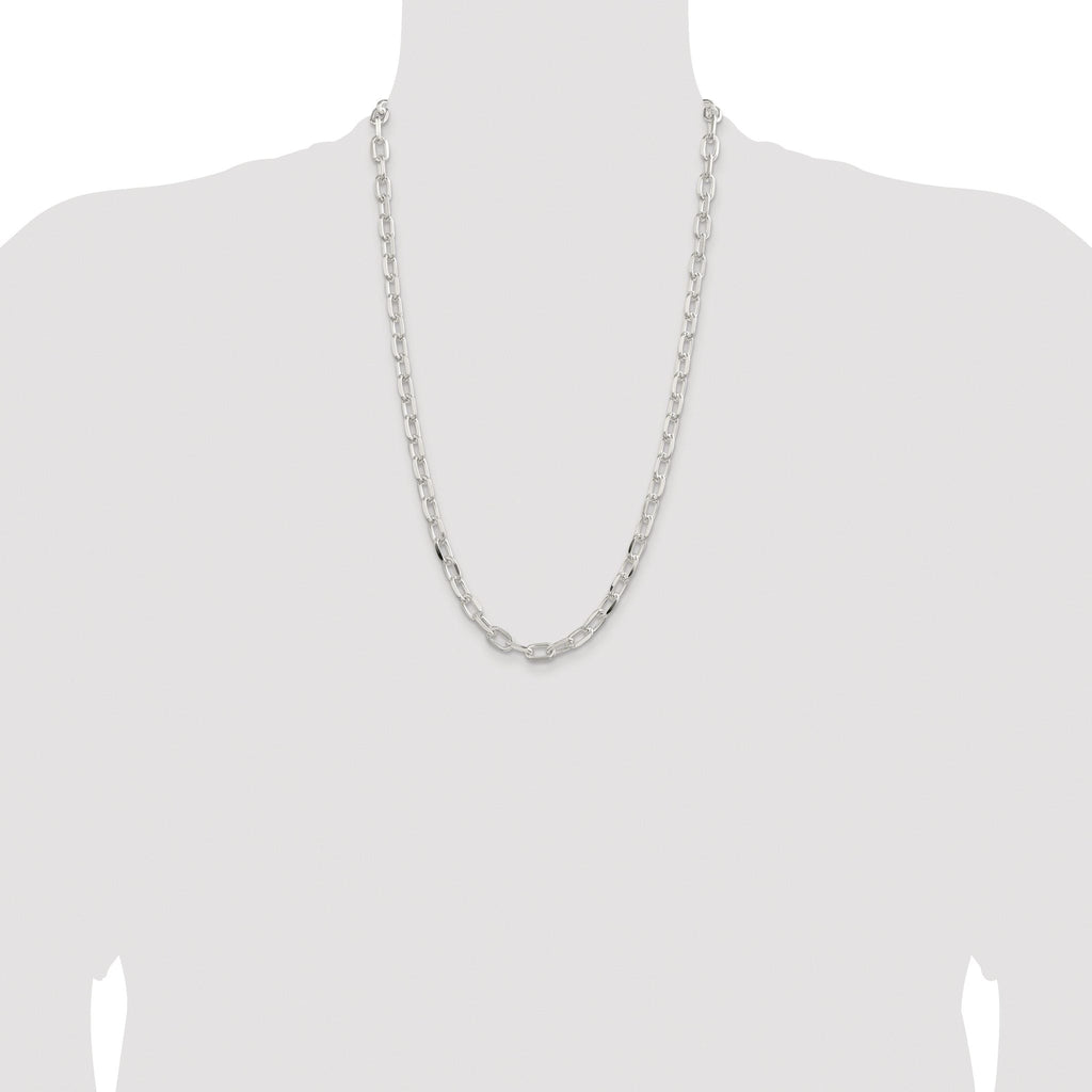 Sterling Silver Rhodium-plated 7.5mm Diamond-cut Long Link Cable Chain