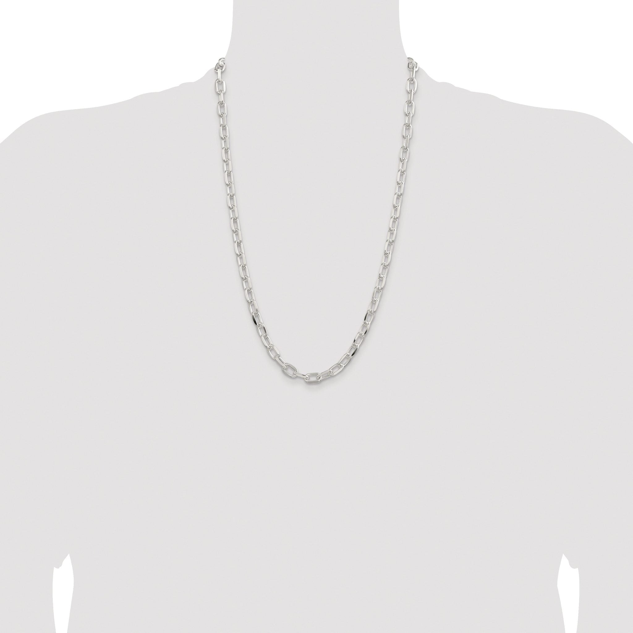 Sterling Silver Rhodium-plated 7.5mm Diamond-cut Long Link Cable Chain