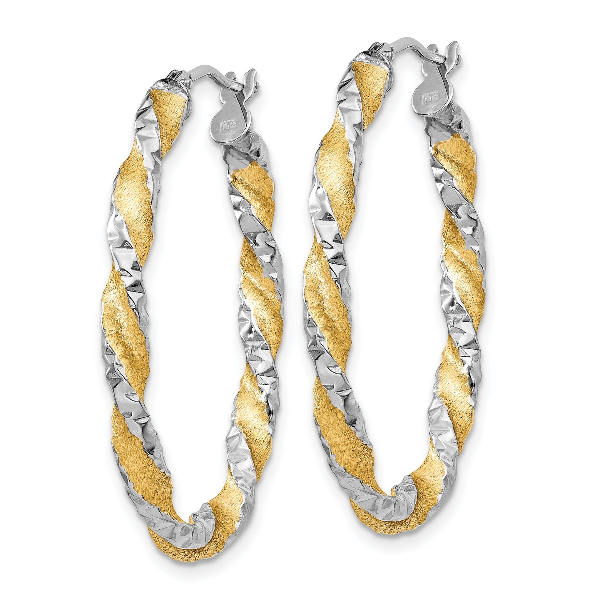 14K White Gold & Yellow Rhodium Twisted Oval Hoop Earrings  Polished Diamond-Cut Finish Secondary image