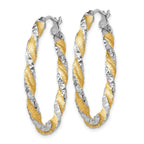 14K White Gold & Yellow Rhodium Twisted Oval Hoop Earrings  Polished Diamond-Cut Finish