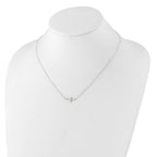 Sterling Silver Rhodium-plated CZ Sideways Cross With 2in Ext Necklace