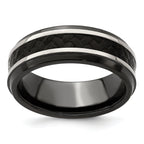 Edward Mirell Polished Titanium Men's Ring with Black Carbon Fiber