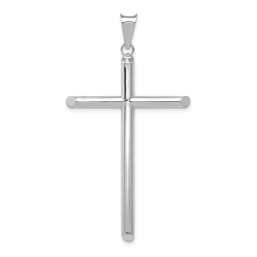 14K White Gold Polished Tube Cross Pendant with Rhodium Finish