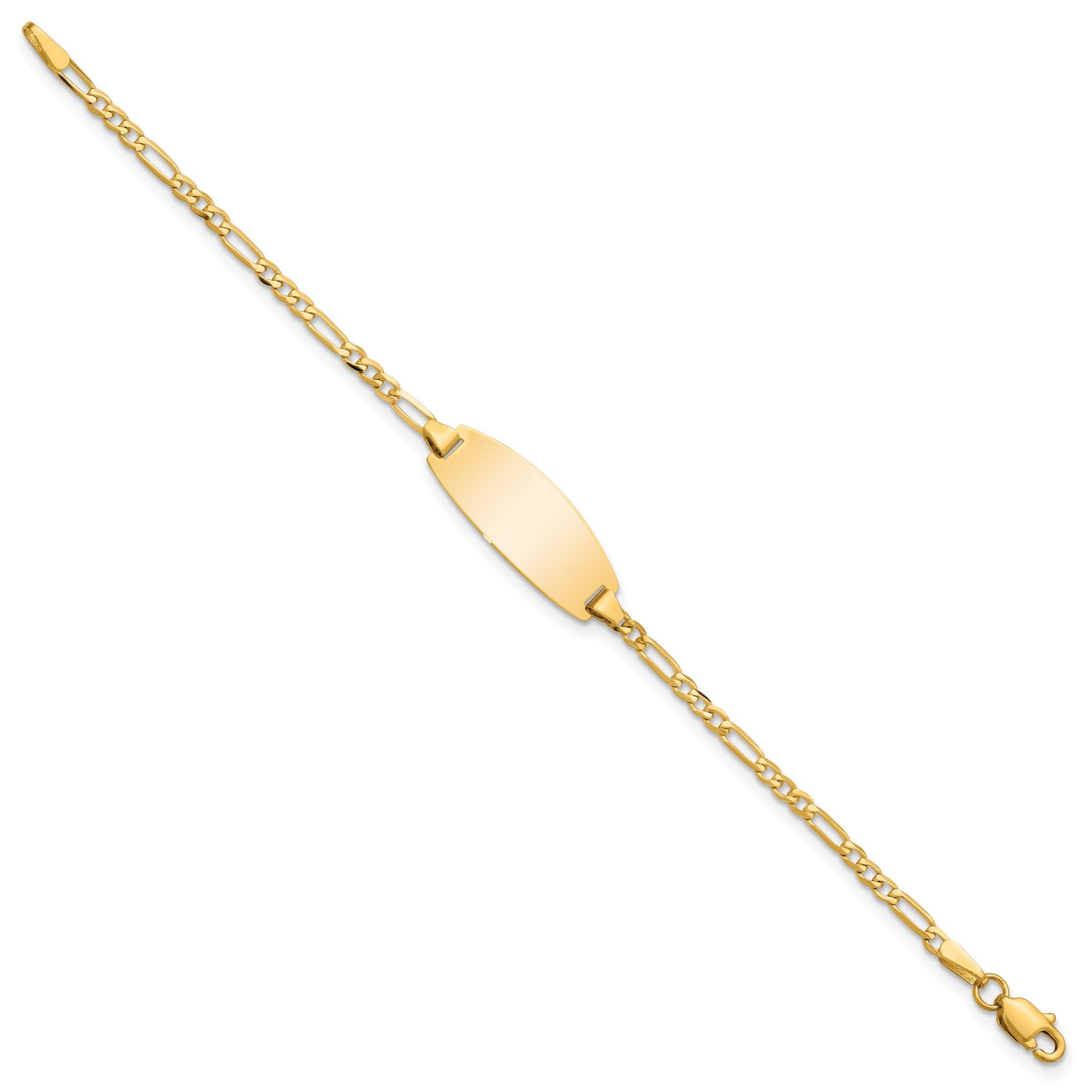 14k Polished Solid Chain/Solid Plate Figaro Link Oval 18.5x7.5mm Plate 5.5 inch Baby/Child ID Bracelet