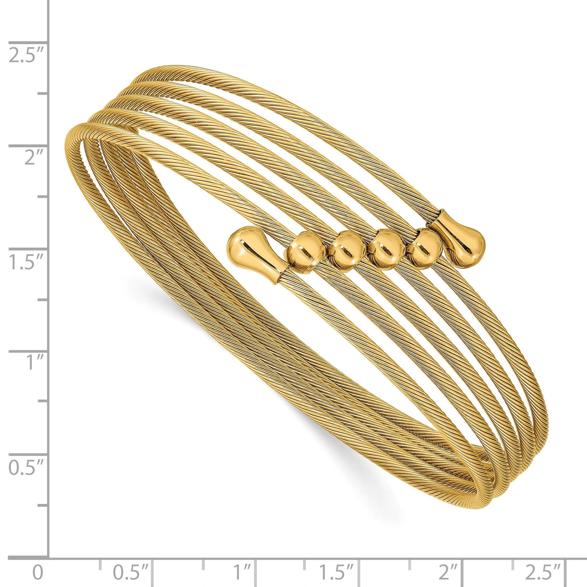 Stainless Steel Polished Yellow IP-plated Flexible Coil Bangle Bracelet for Women